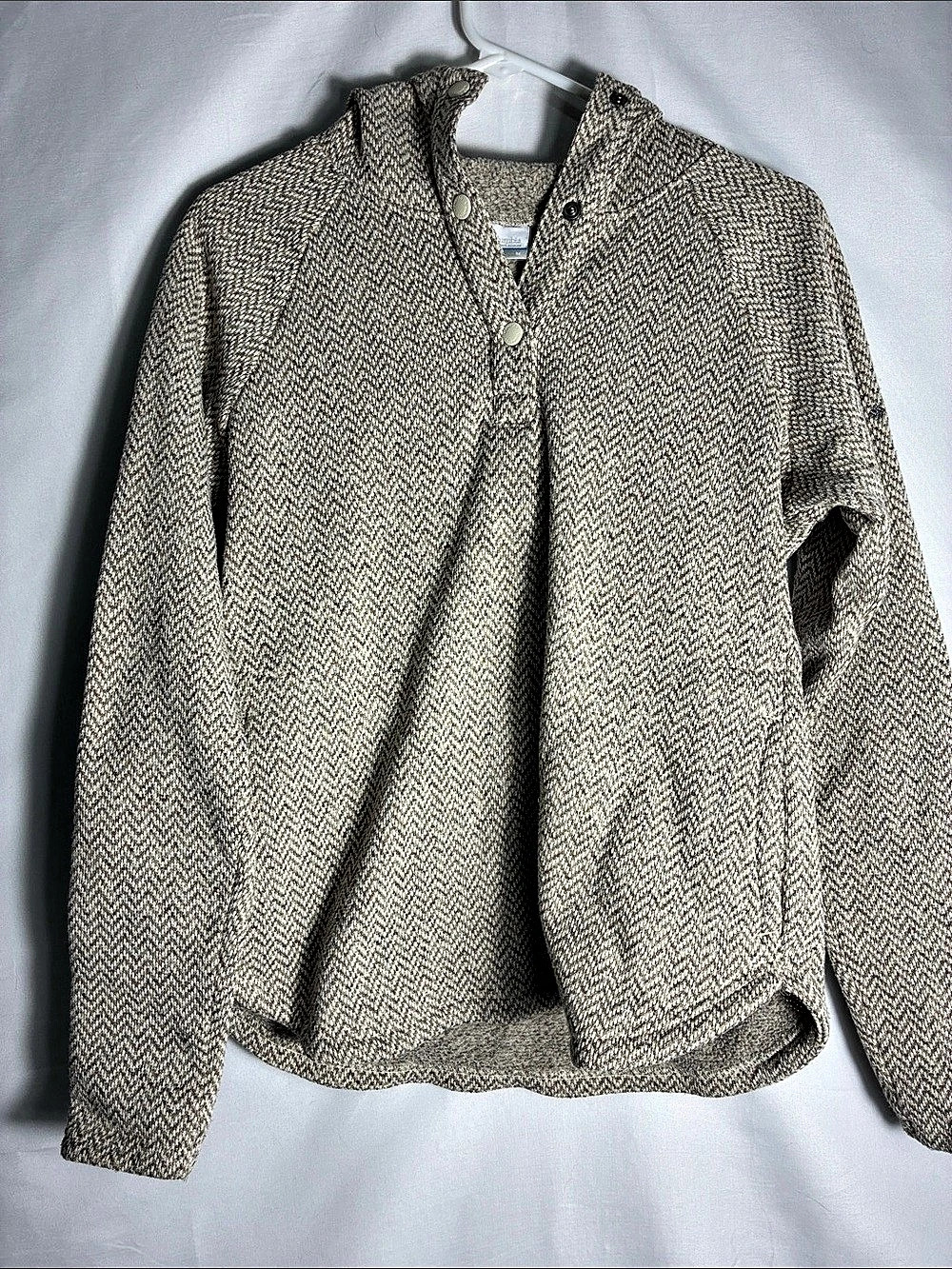 Columbia Darling Days II Women's Fleece Pullover Hoodie Chevron Gray Tan Medium